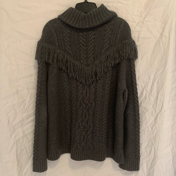 Joie Viviam Fringe Knit Wool/Cashmere Blend Turtleneck Cableknit Sweater - Picture 11 of 16